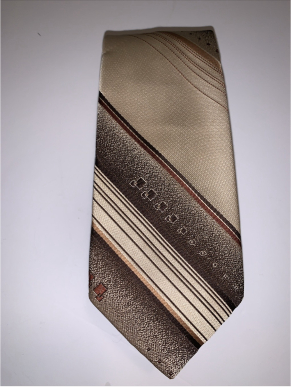 Philippe Longet Paris New York Brown Beige Tan Striped Neck Tie Vintage 3” 53” - Picture 3 of 11